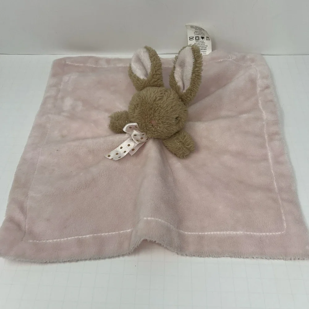 Dan Dee Bunny Lovey 12x12 Pink Rattle Security Blanket Plush Ribbon